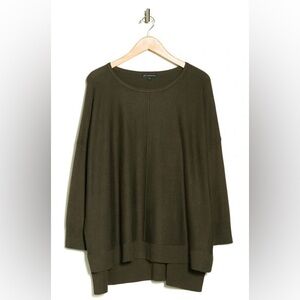 New Adrianna Papell Green Fatigue Boat Neck Hi-Low Tunic Sweater Women Plus 1X